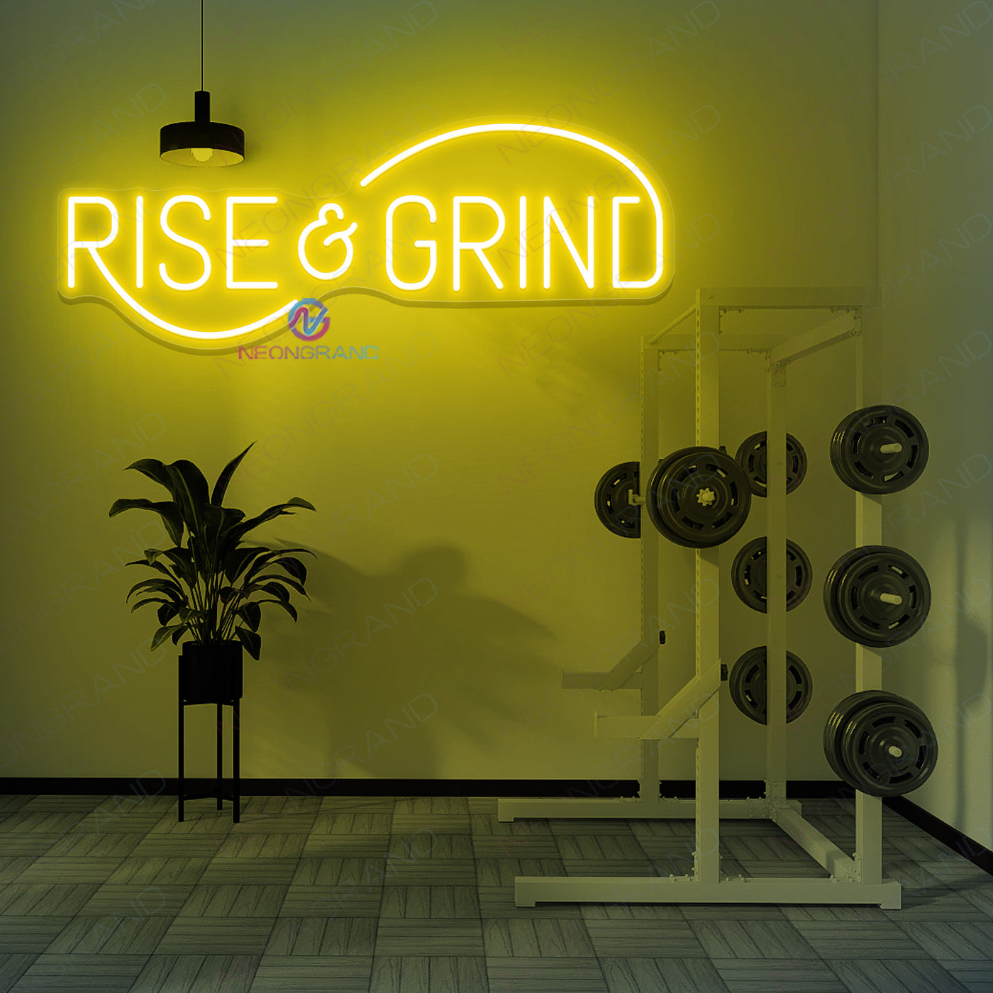 Rise And Grind Neon Sign Gym Led Light yellow
