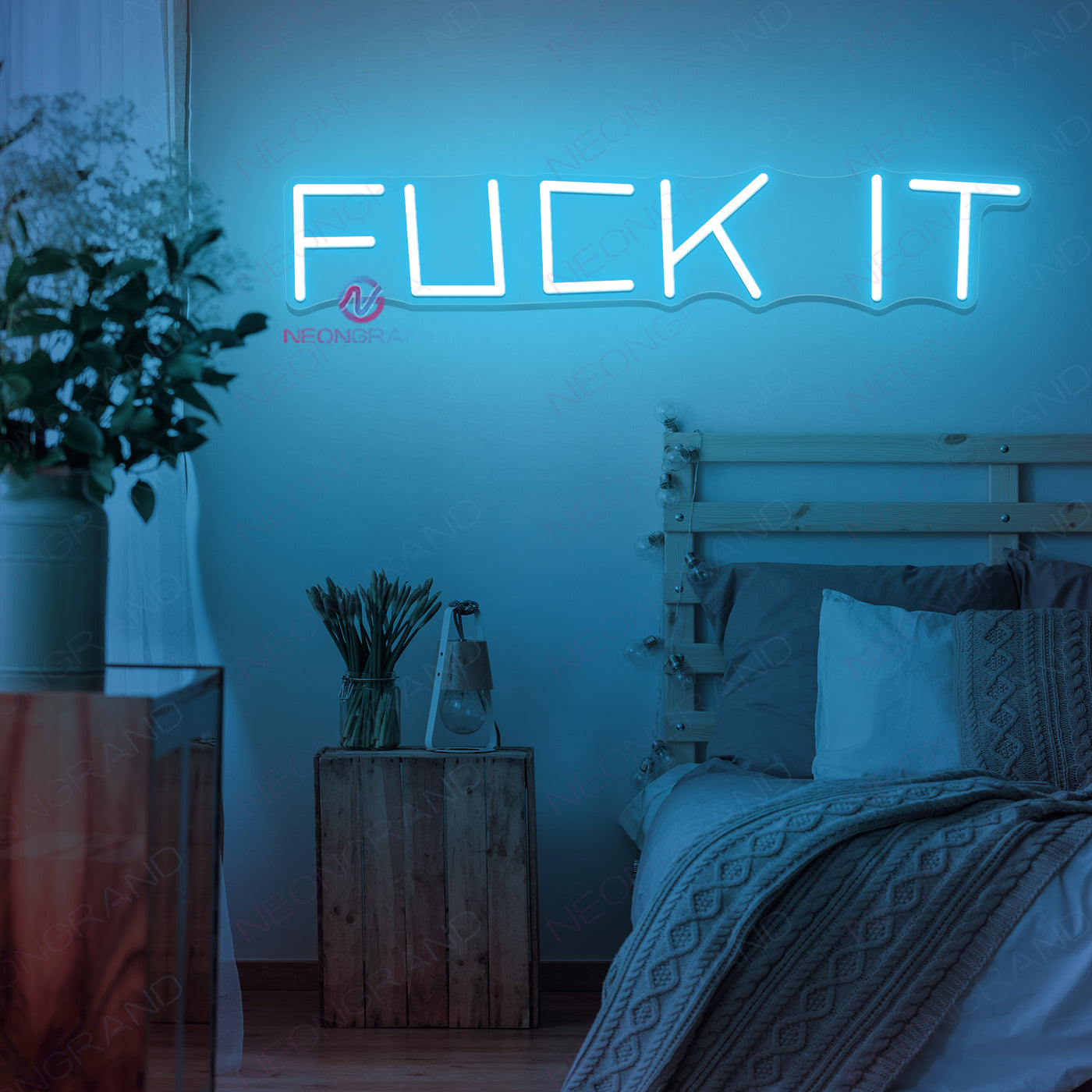 Fuck It Neon Sign Led Light Man Cave Neon Signs sky blue