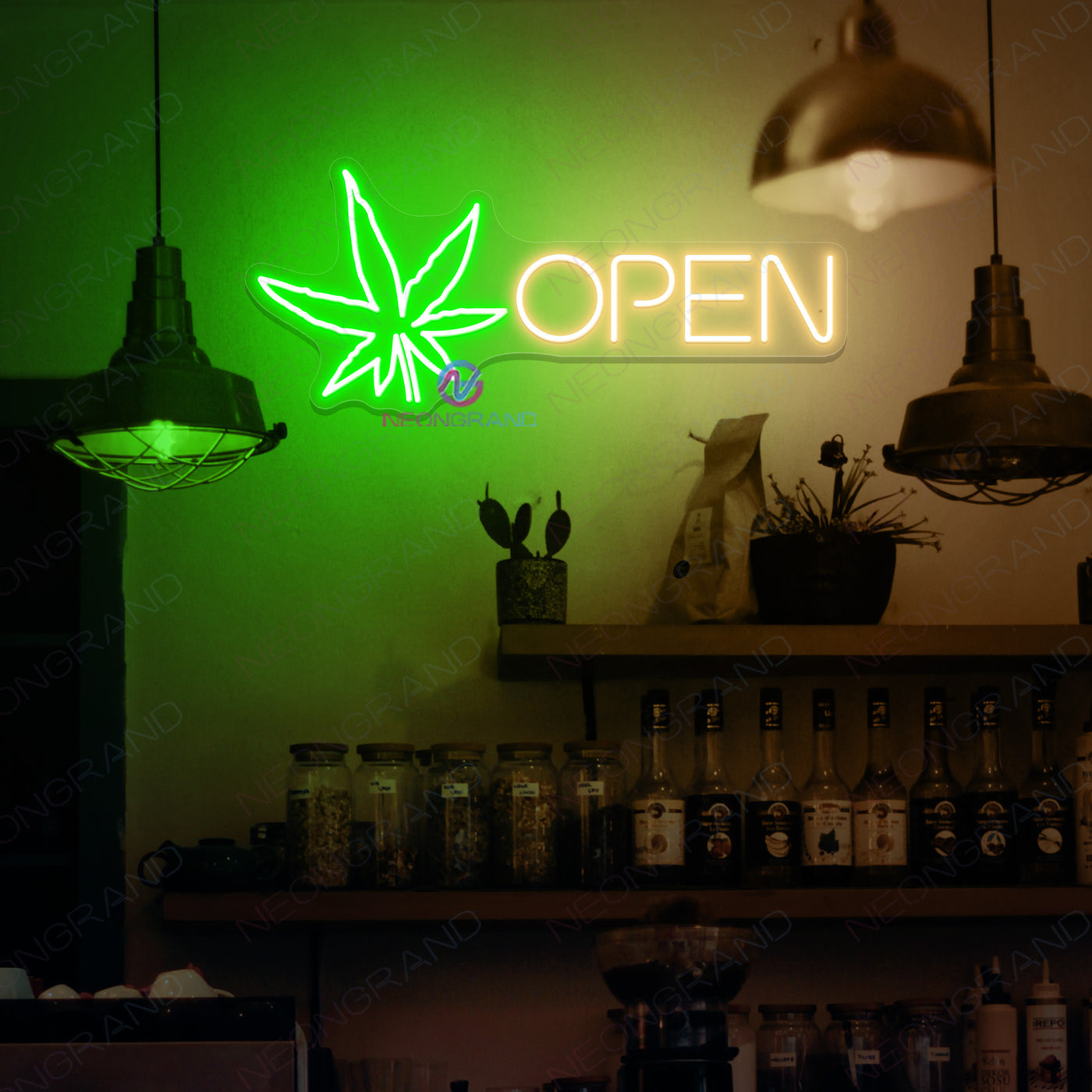 Open Weed Neon Sign Cannabis Led Light light yellow