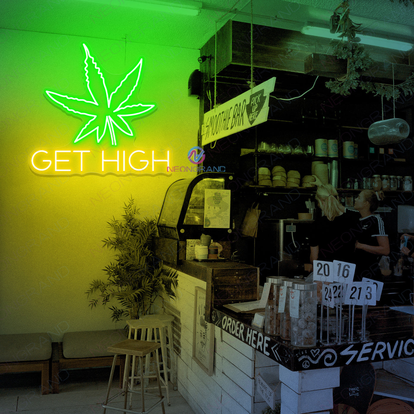 Neon Weed Sign Cannabis Get High Neon Sign Led Light yellow