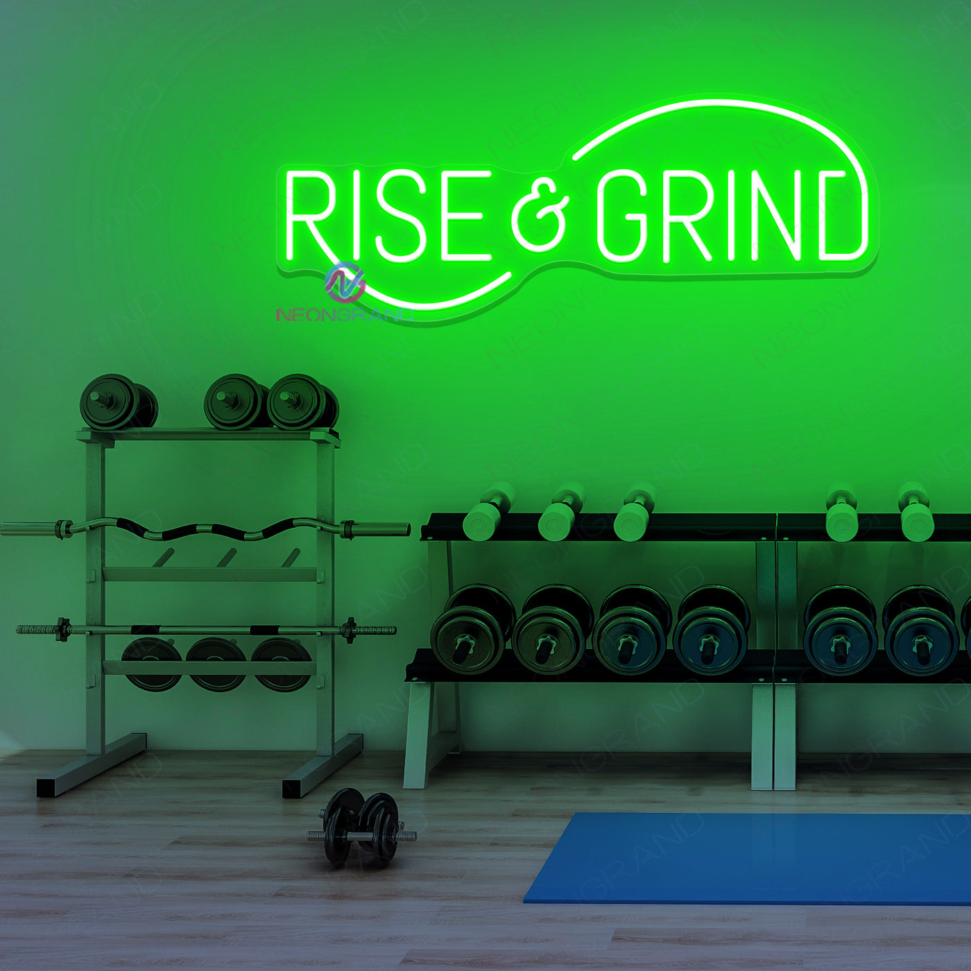 Rise And Grind Neon Sign Gym Led Light green