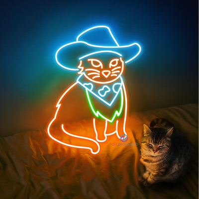 Cowboy Cat Neon Sign Cool Led Light dark orange