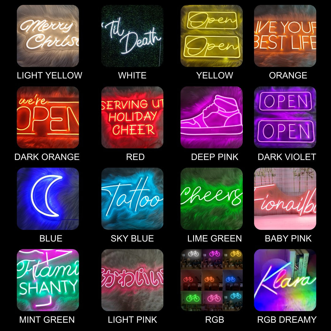 Custom Neon Sign Outdoor Personalized LED Name Light color chart