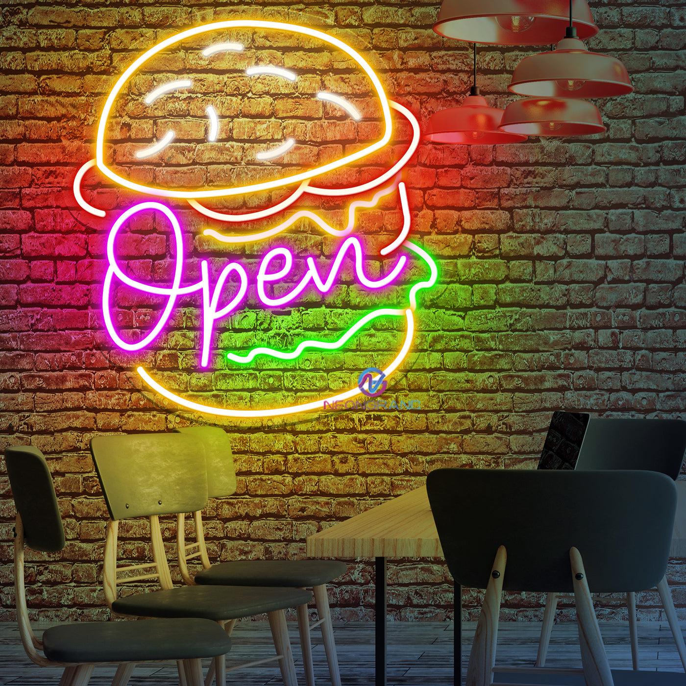 Burger Open Neon Sign Restaurant Led Light