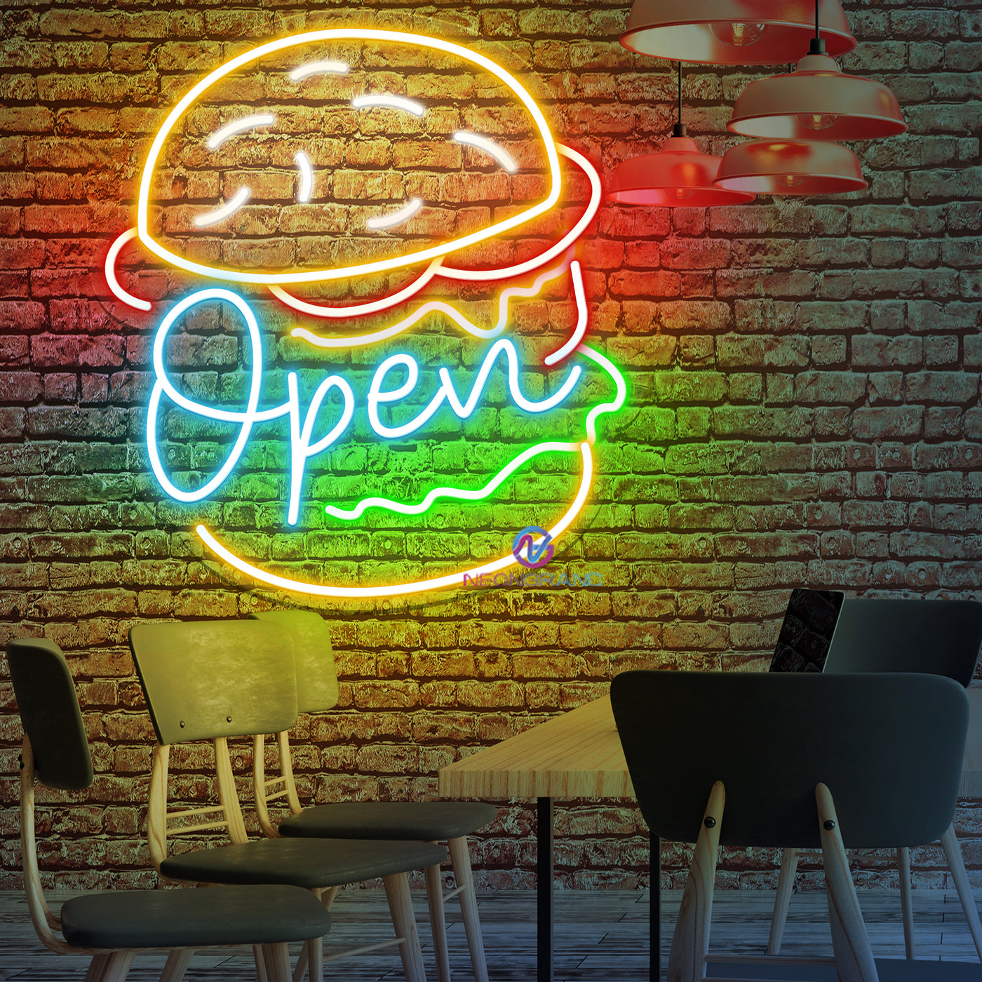 Burger Open Neon Sign Restaurant Led Light