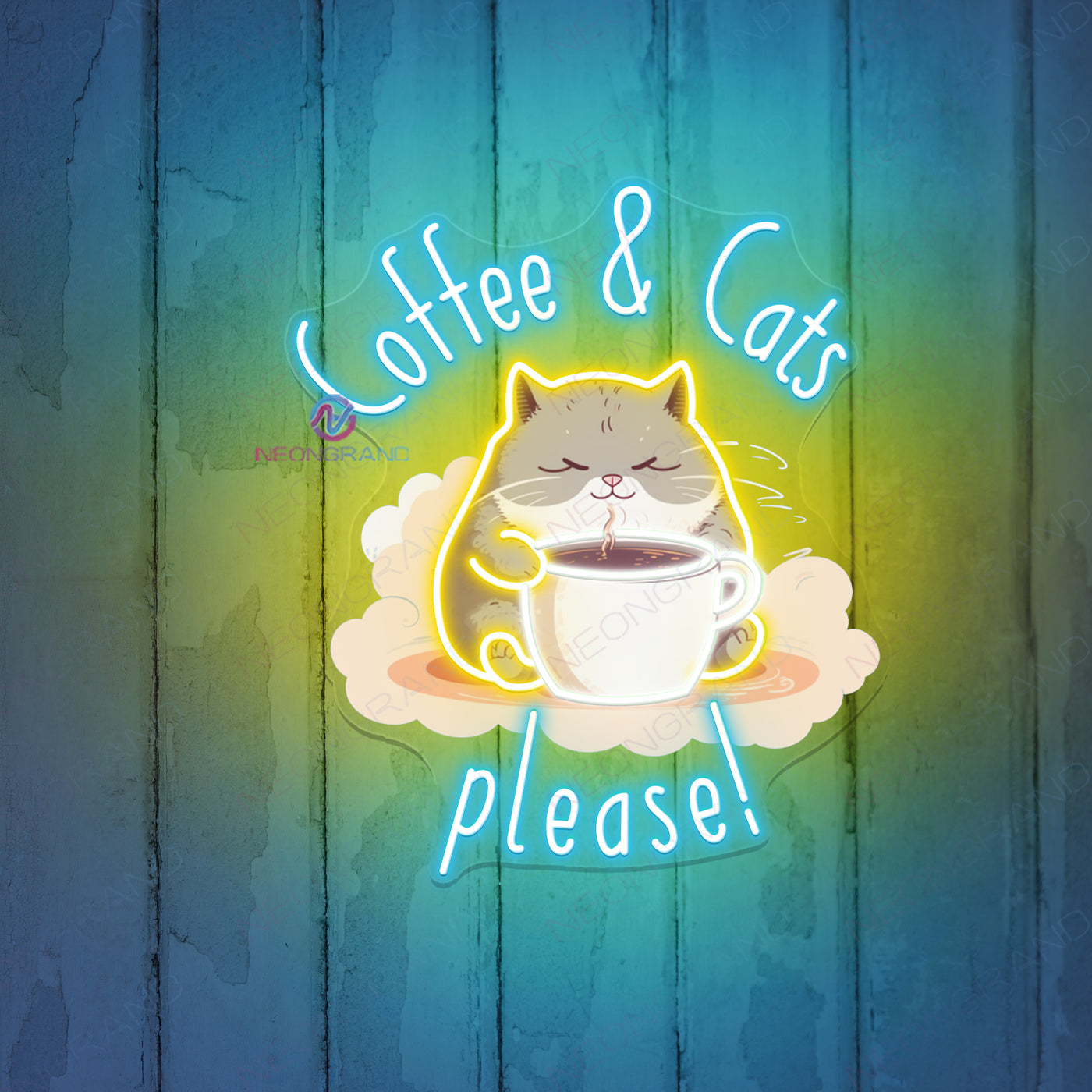 Coffee And Cats Please Neon Sign Cafe Led Light