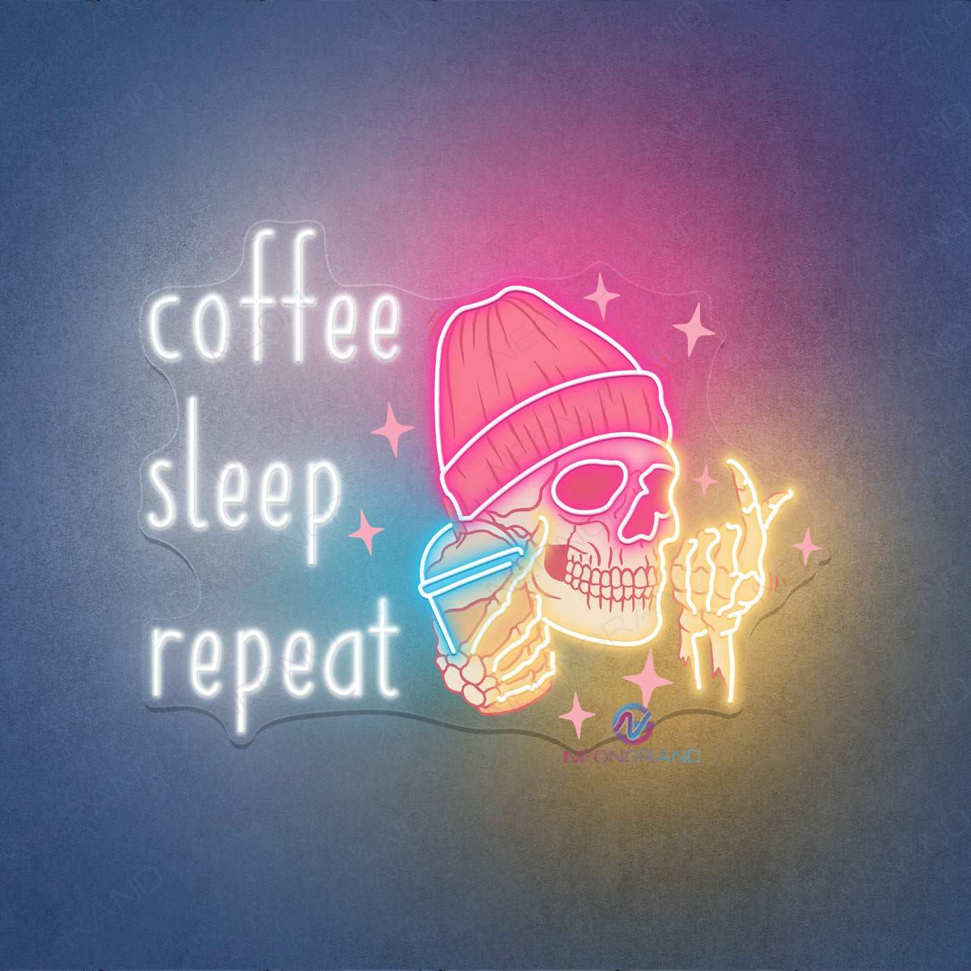 Coffee Sleep Repeat Neon Sign Cafe Led Light
