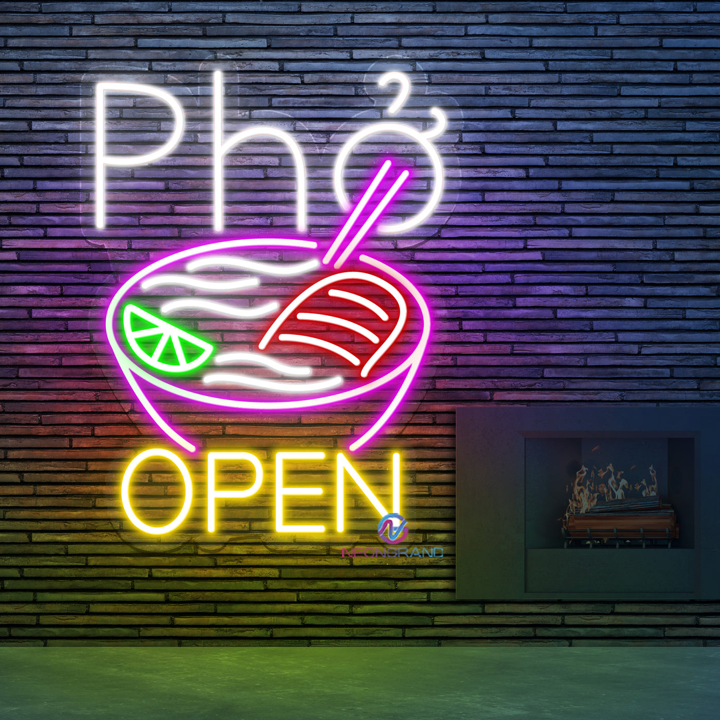 Pho Open Neon Sign Kitchen Led Light