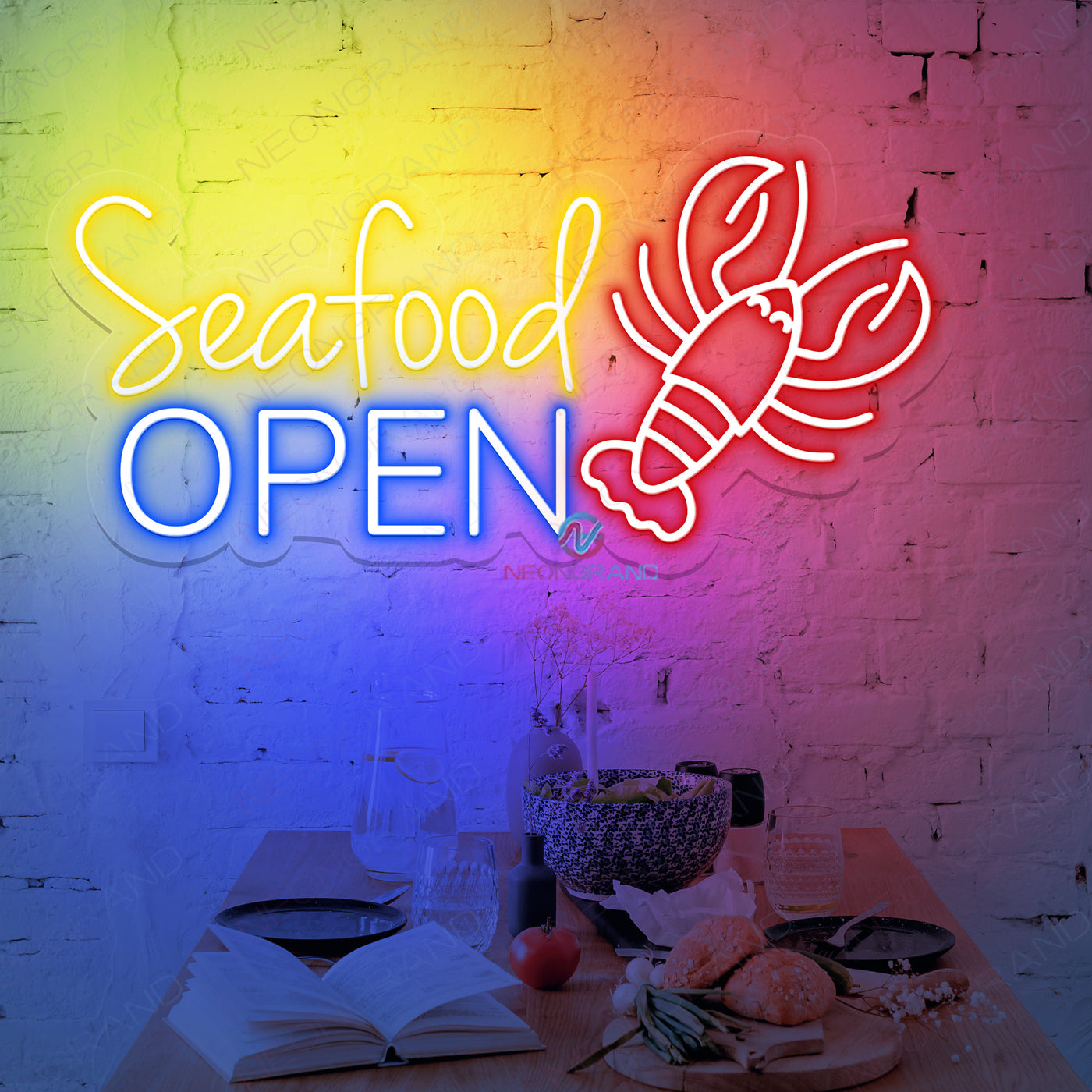 Seafood Open Neon Sign Business Led Light