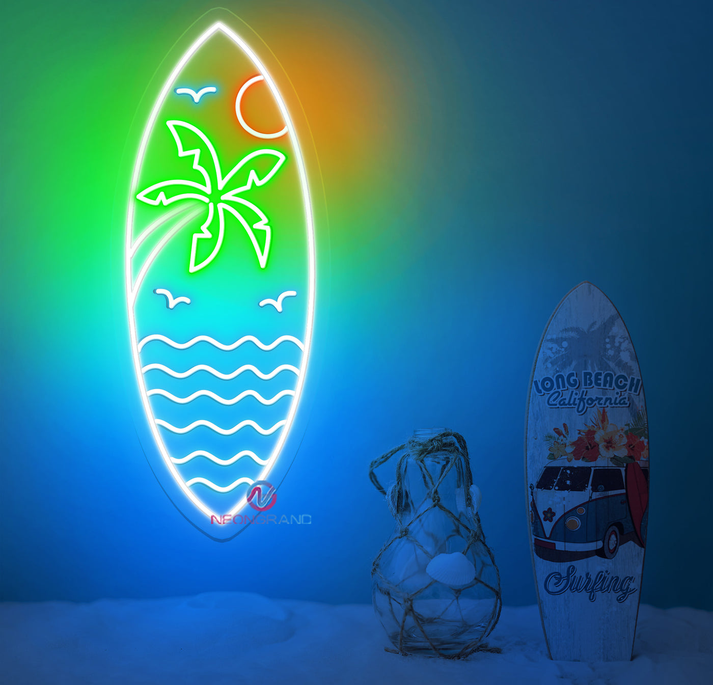 Beach Neon Sign Waves Tropical Led Light Aesthetic Neon Signs