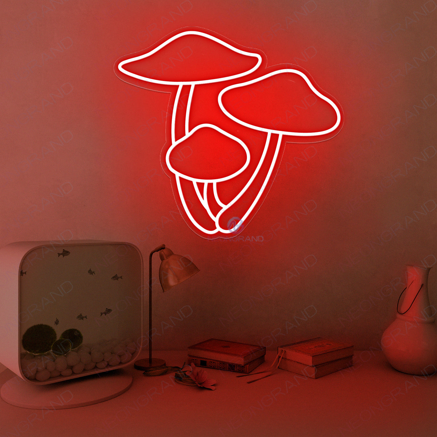 Three Mushroom Neon Light  Aesthetic Led Sign red