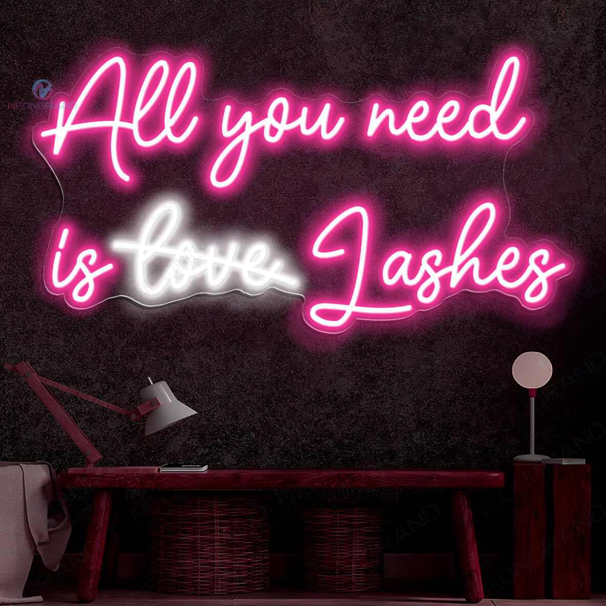 All You Need Is Love Lashes Neon Sign Led Light pink