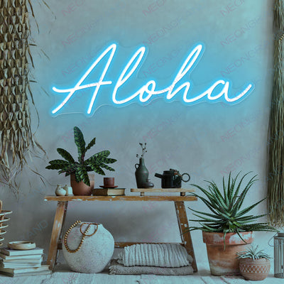 Aloha Neon Sign Led Light light blue