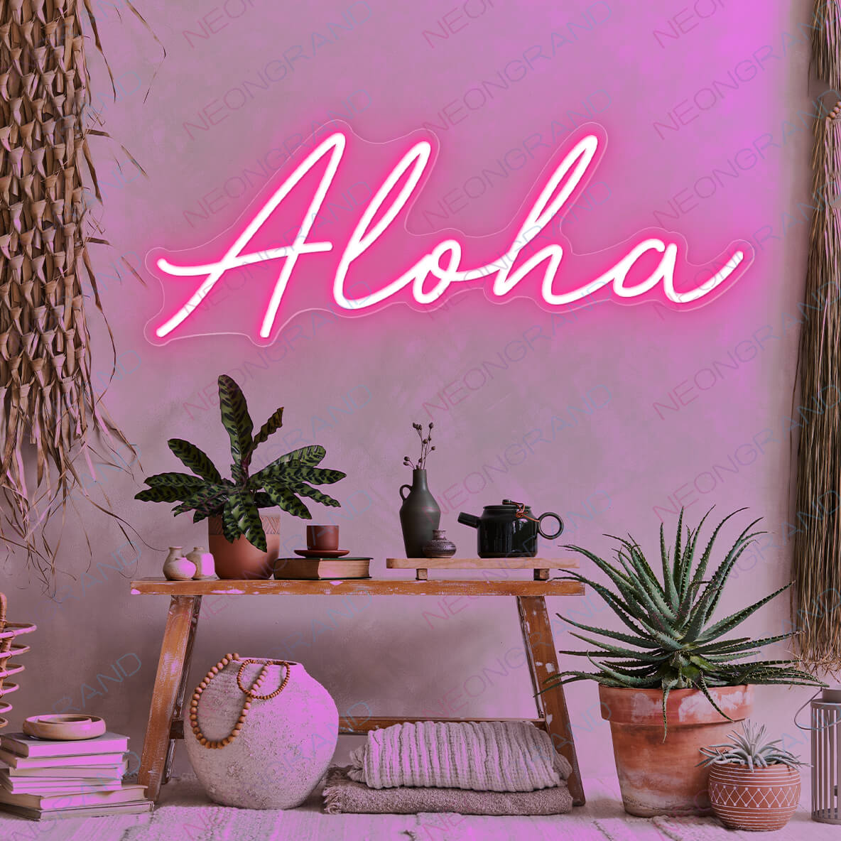 Aloha Neon Sign Led Light pink
