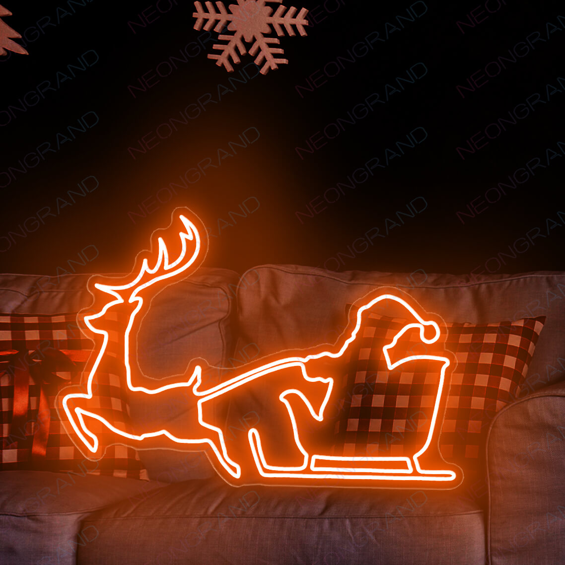 Christmas Neon Lights Santa Reindeer Led Sign orange wm