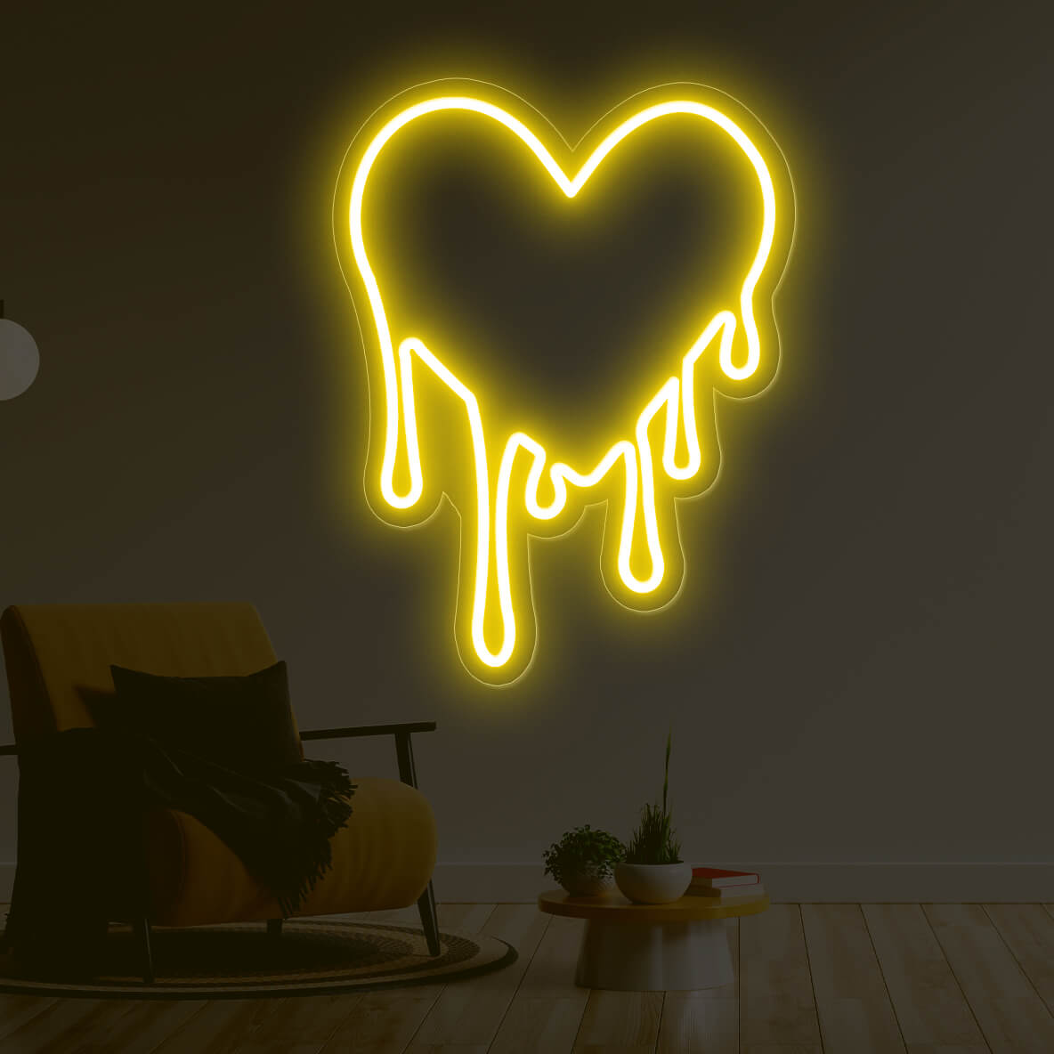Dripping Heart Neon Sign Love Led Light yellow
