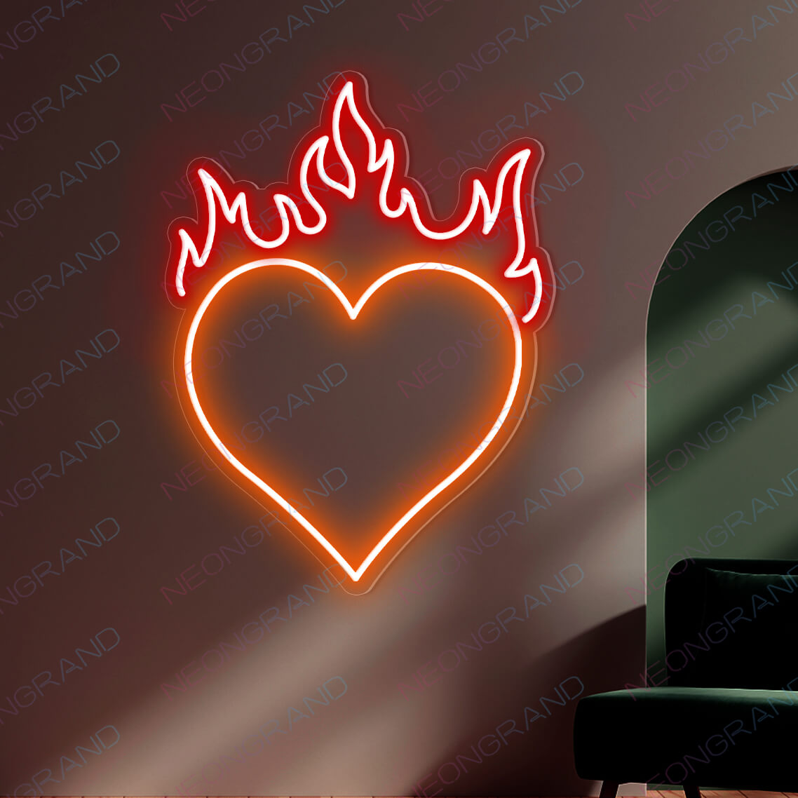 Heart Neon Sign Love Heart Fire Led Light orange