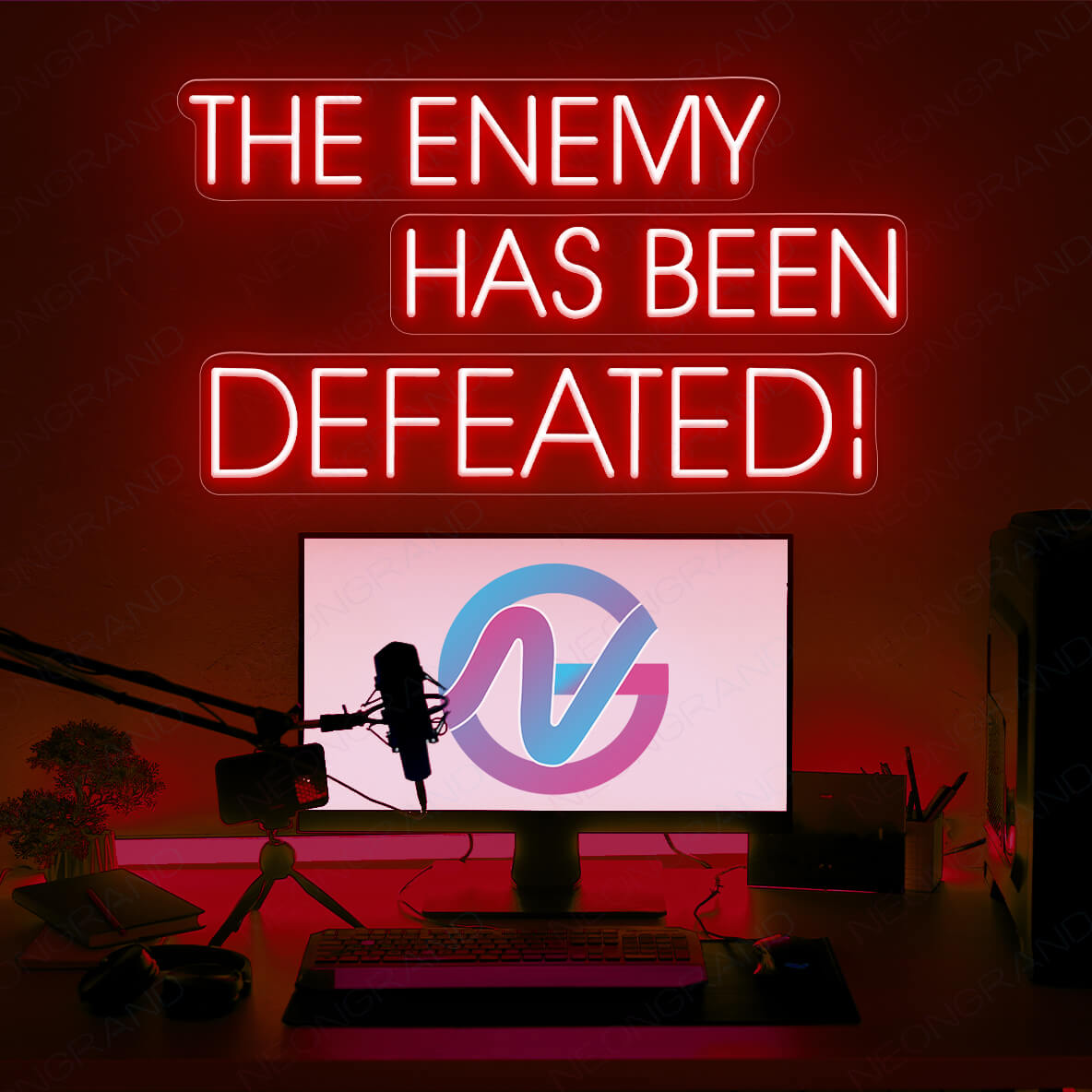 Neon Gamer Led Sign The Enemy Has Been Defeated Light red