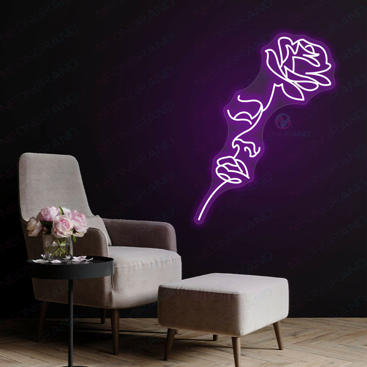 Neon Rose Light Sexy Woman Face Flower Led Sign PURPLE