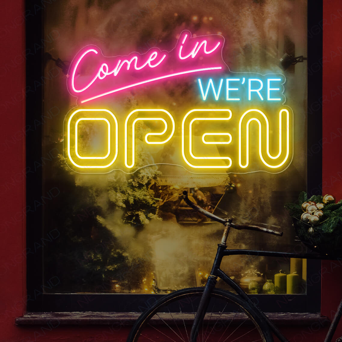 Open Neon Sign Come In We're Open Business Led Light yellow