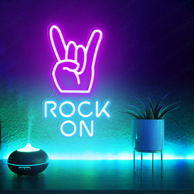 Rock On Neon Sign Rock N Roll Rock Hand Led Light light blue mix