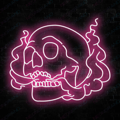 Smoking Neon Skull Led Sign Pink