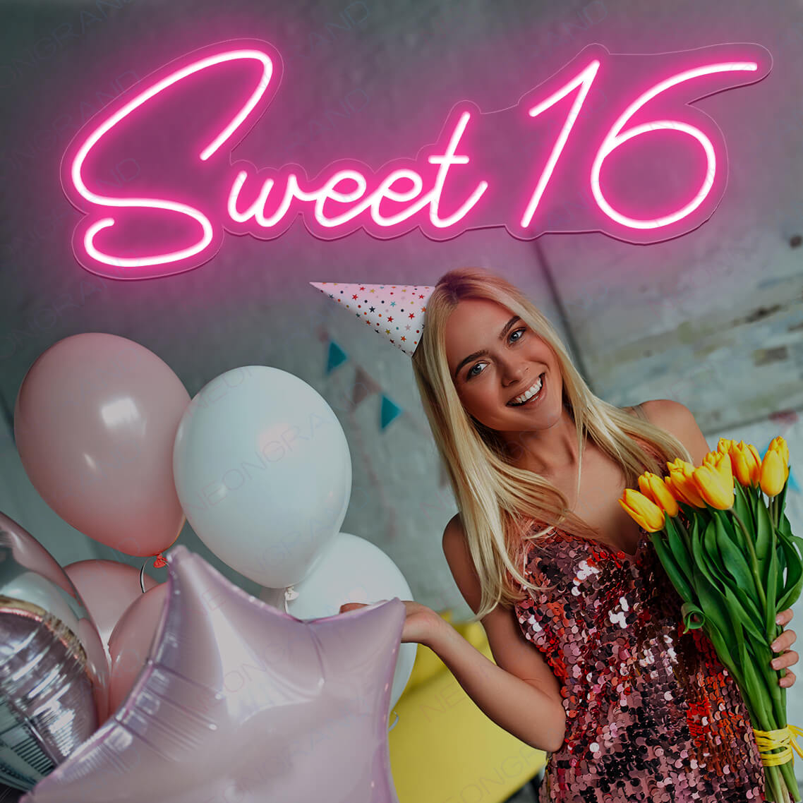 Sweet 16 Neon Sign Happy Birthday Led Light pink 1