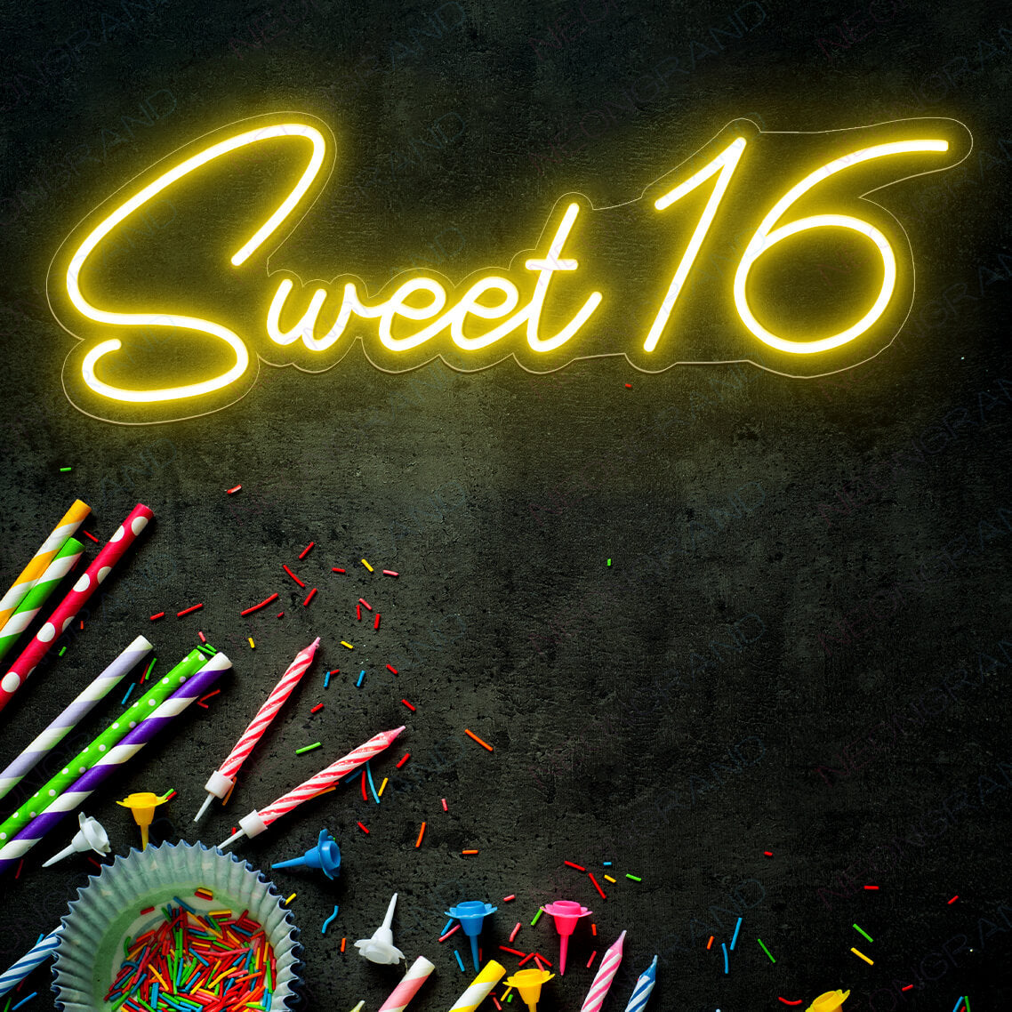 Sweet 16 Neon Sign Happy Birthday Led Light yellow