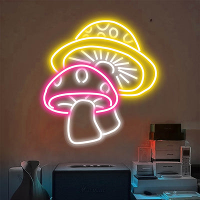 Two Aesthetic Mushroom Neon Sign Led Light Yellow