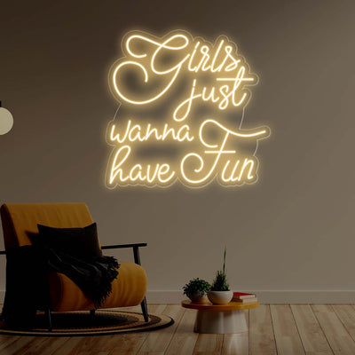 irls Just Wanna Have Fun Girl Neon Sign Led Light gold yellow