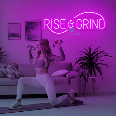 Rise And Grind Neon Sign Gym Led Light dark violet