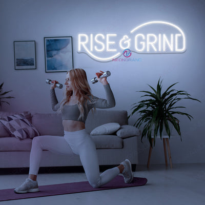 Rise And Grind Neon Sign Gym Led Light white