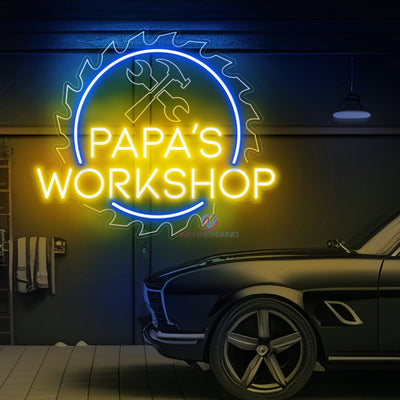 Custom Papa Workshop Neon Sign For Dads Led Light Moccasin