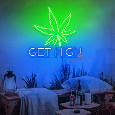 Neon Weed Sign Cannabis Get High Neon Sign Led Light blue