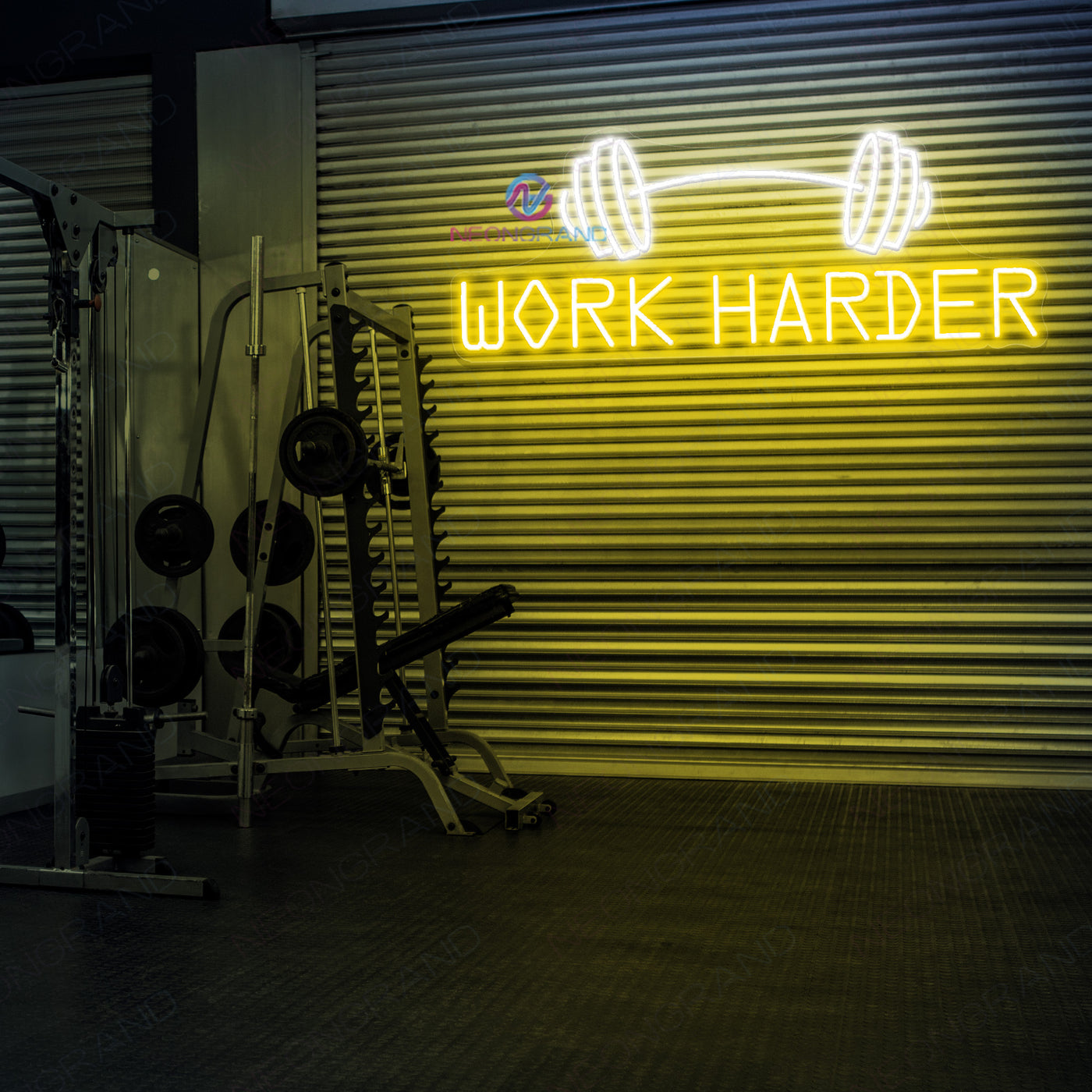 Work Harder Neon Sign Gym Led Light yellow