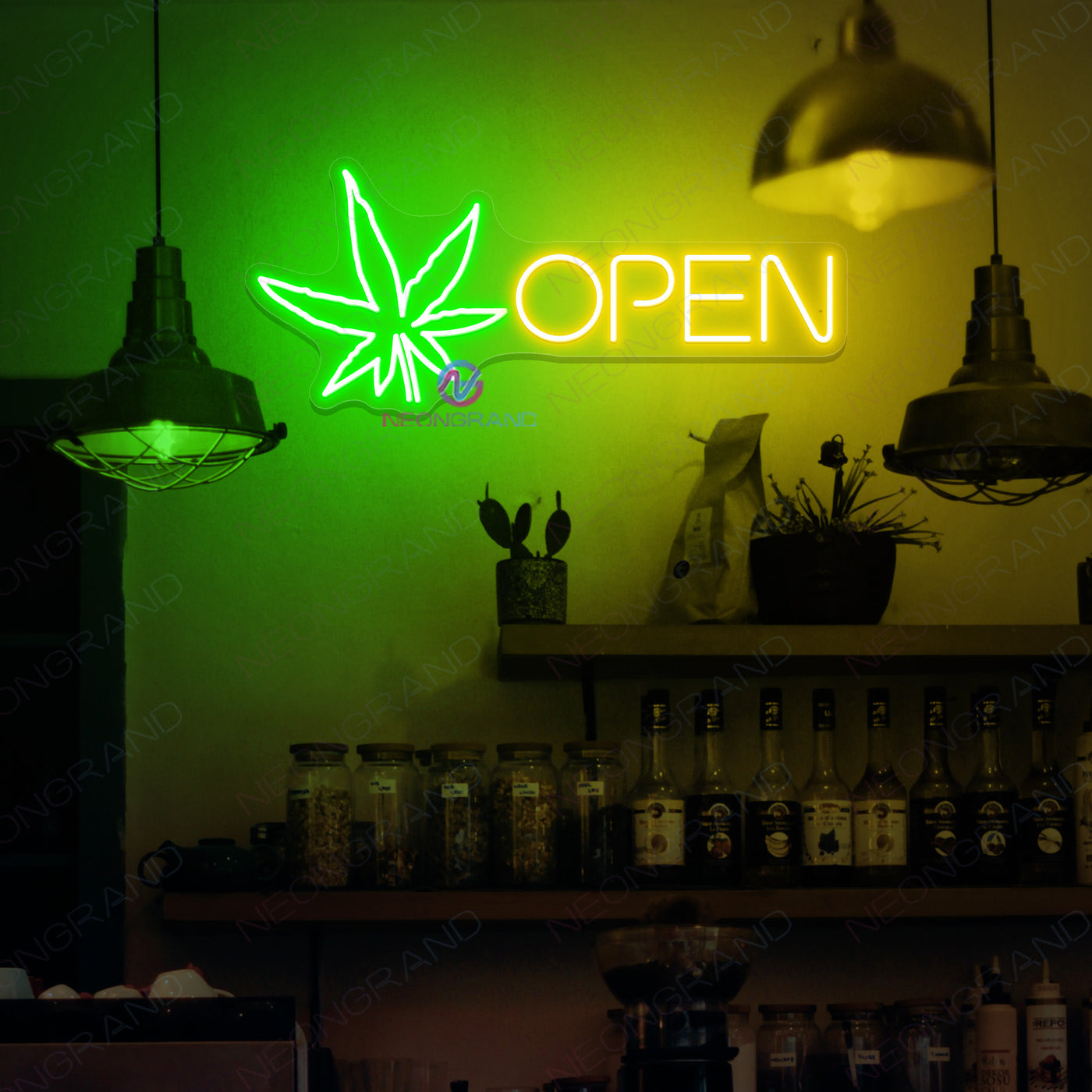 Open Weed Neon Sign Cannabis Led Light yellow