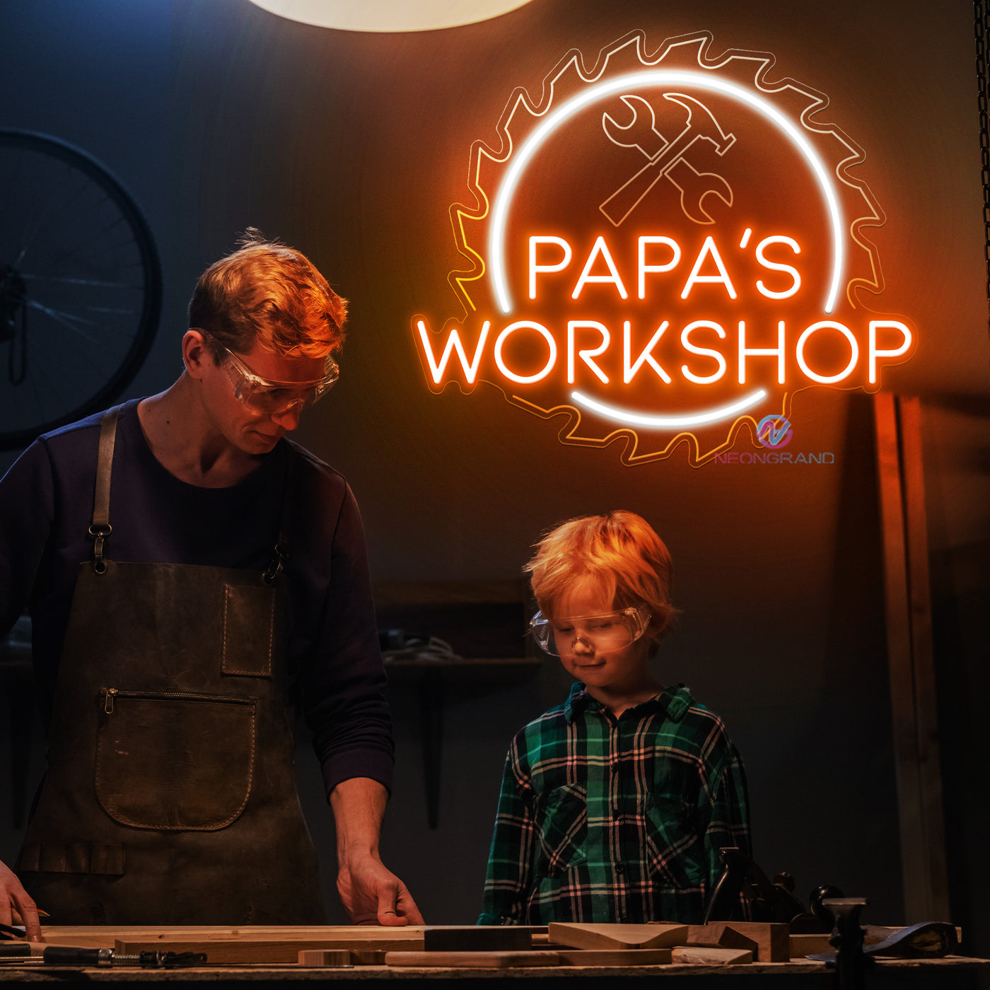 Custom Papa Workshop Neon Sign For Dads Led Light orange