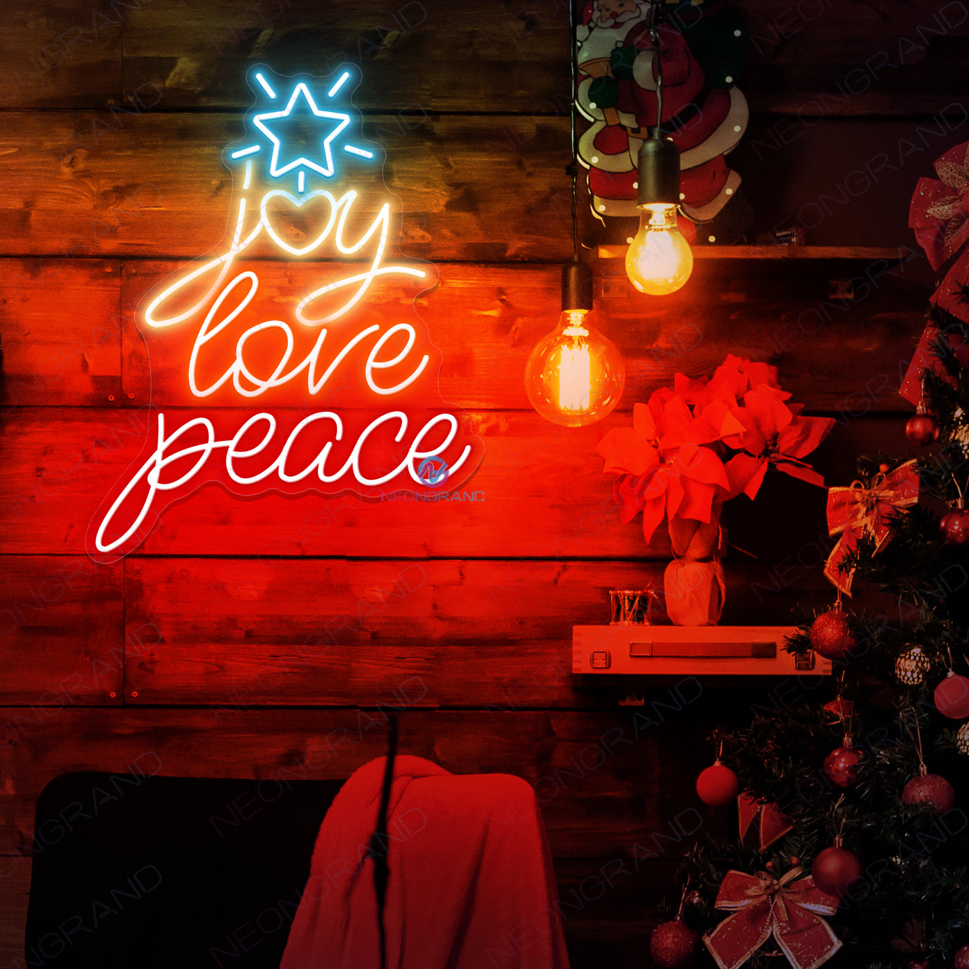 Neon Christmas Lights Joy Love Peace Led Sign red