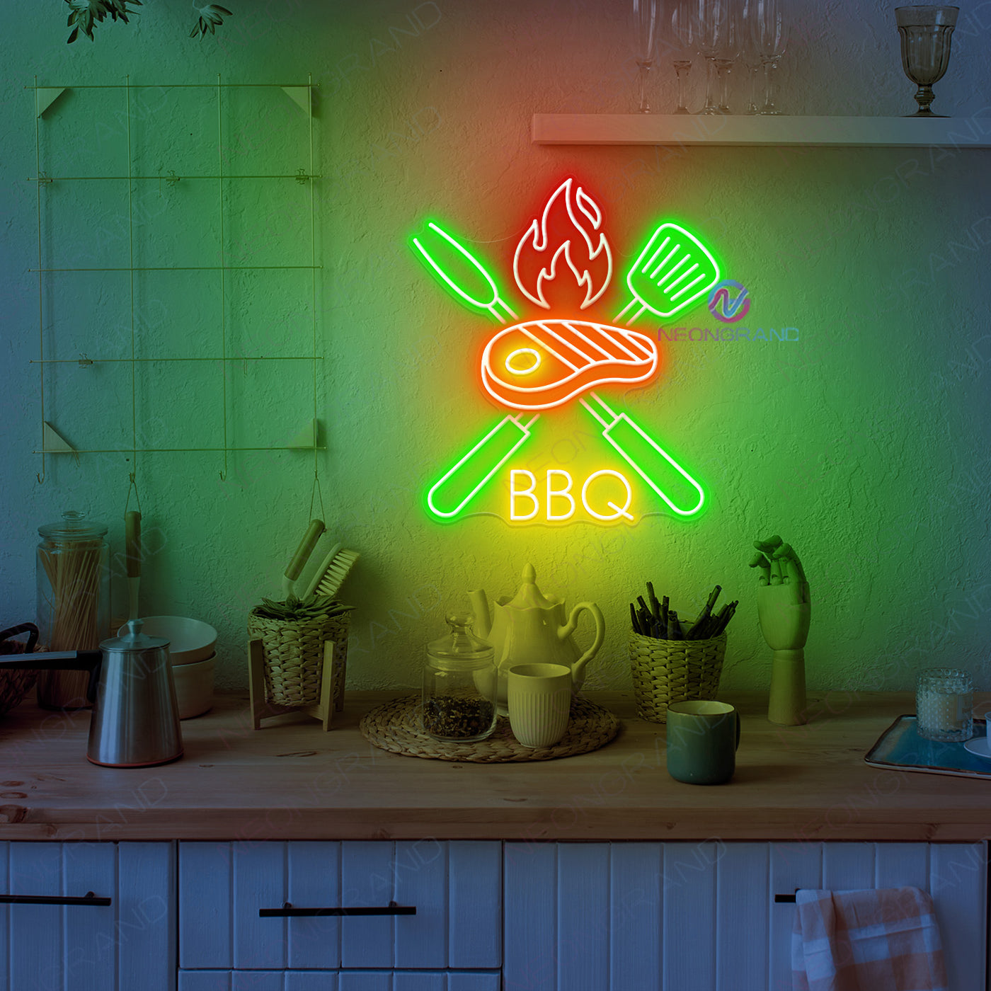 Neon Barbecue Signs Neon Kitchen Sign Led Light green