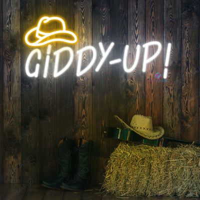 Giddy Up Neon Sign Cowboy Led Light white