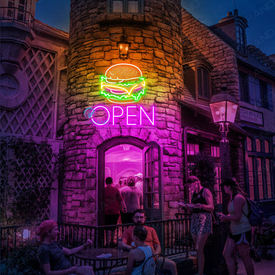 Burger Neon Sign Open Led Light dark violet