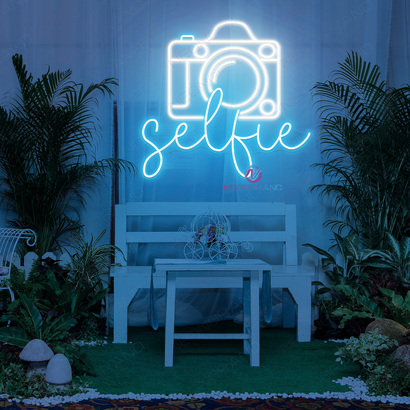 Selfie Neon Sign Camera Led Light light blue