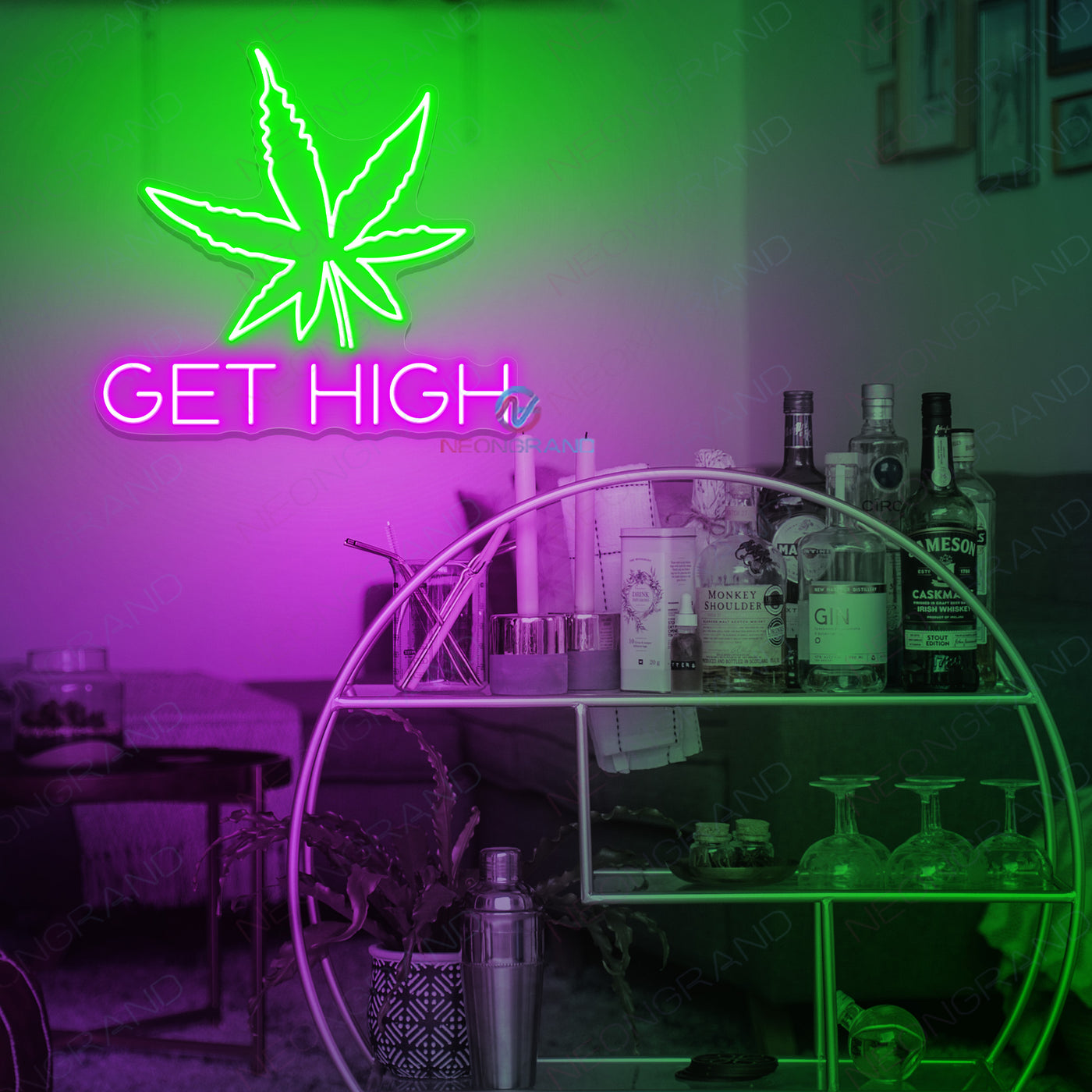 Neon Weed Sign Cannabis Get High Neon Sign Led Light dark violet