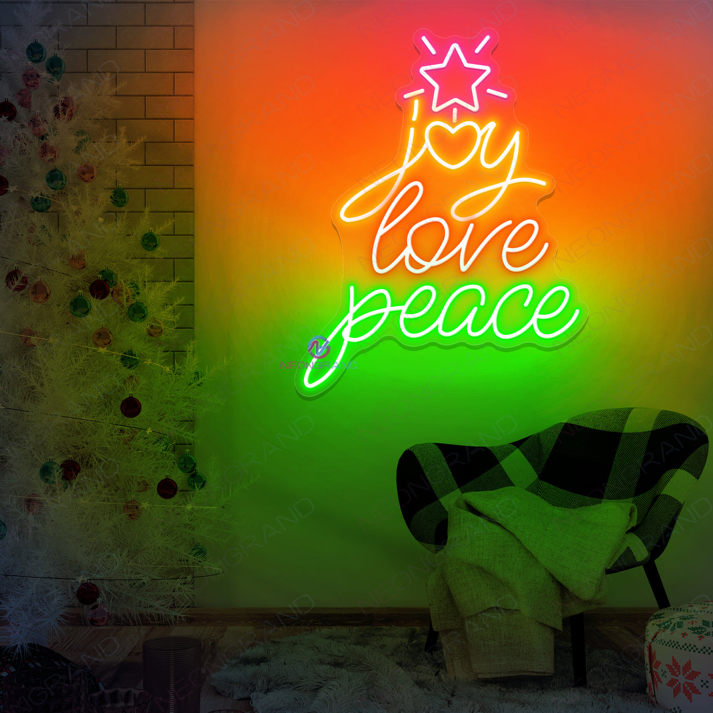 Neon Christmas Lights Joy Love Peace Led Sign green