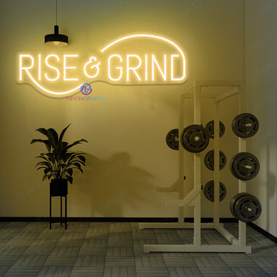 Rise And Grind Neon Sign Gym Led Light light yellow