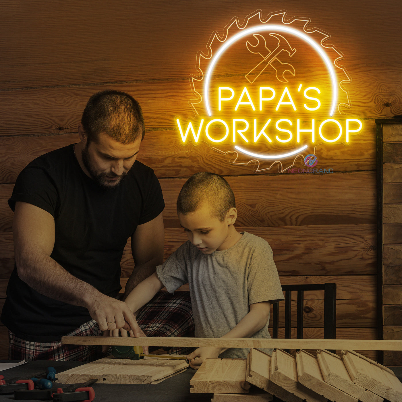  Custom Papa Workshop Neon Sign For Dads Led Light yellow