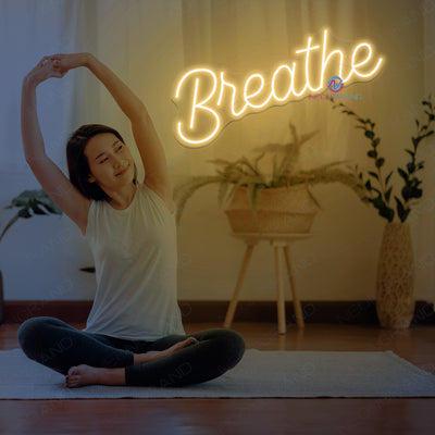 Breathe Neon Sign Yoga Gym Led Light light yellow