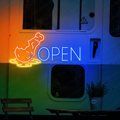 Fried Chicken Open Neon Signs Led Light blue