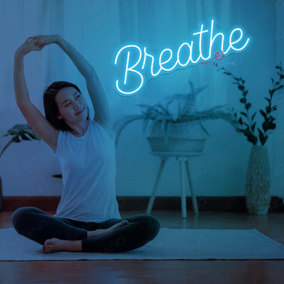 Breathe Neon Sign Yoga Gym Led Light sky blue