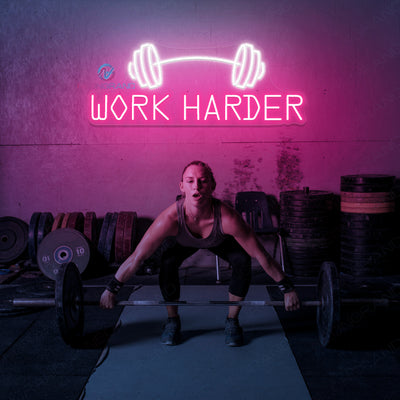 Work Harder Neon Sign Gym Led Light deep pink